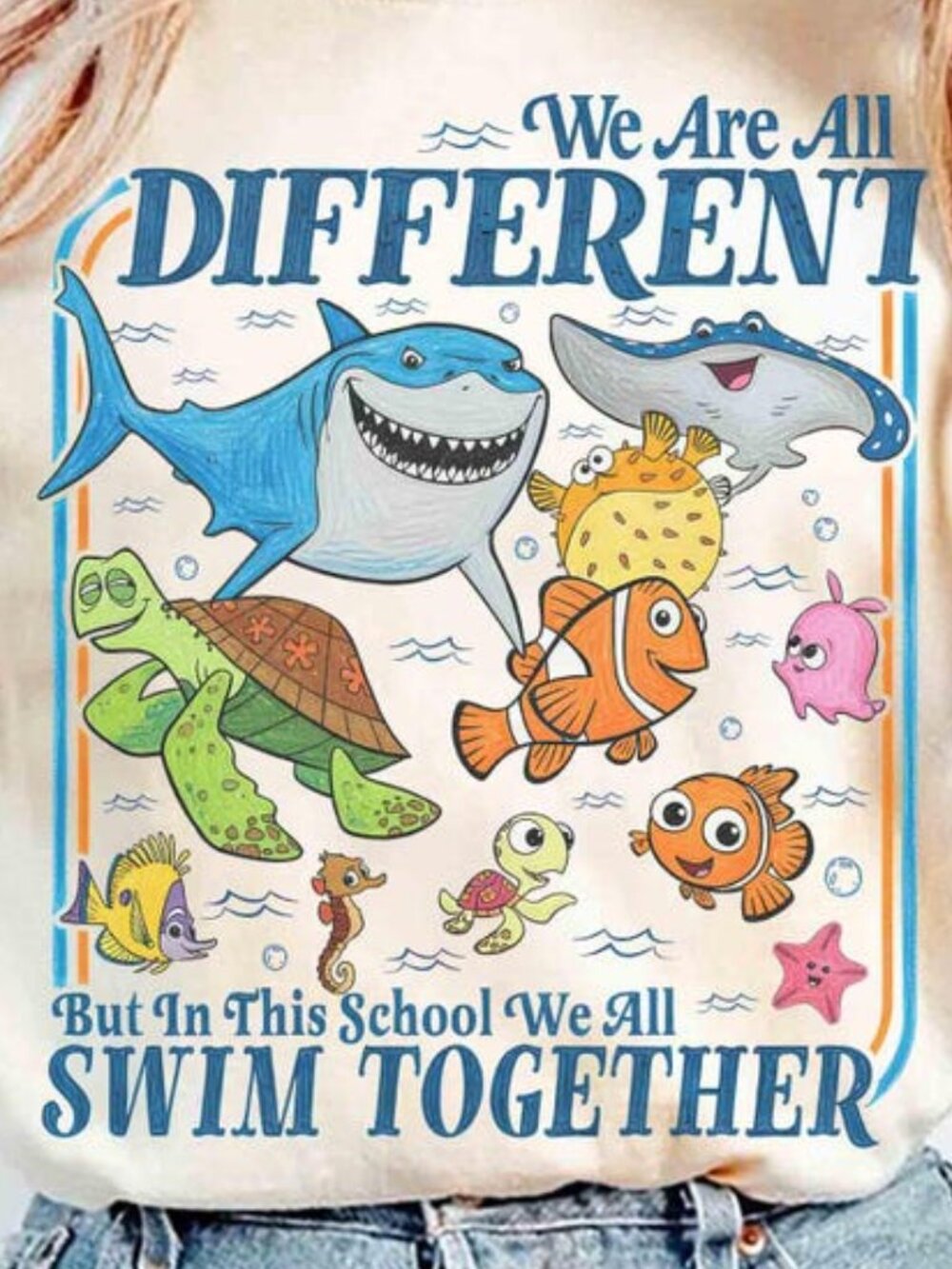 We Are all Different But in This School We all Swim Together Quotes T-shirt - Picture 2 of 4